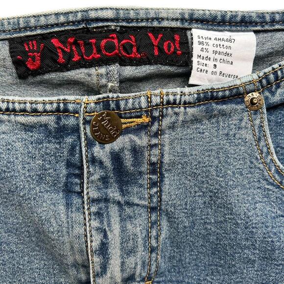 Mudd Yo Denim Midi Skirt Frayed Distressed Size 9 Y2K Boho Hippie Festival - Picture 2 of 6